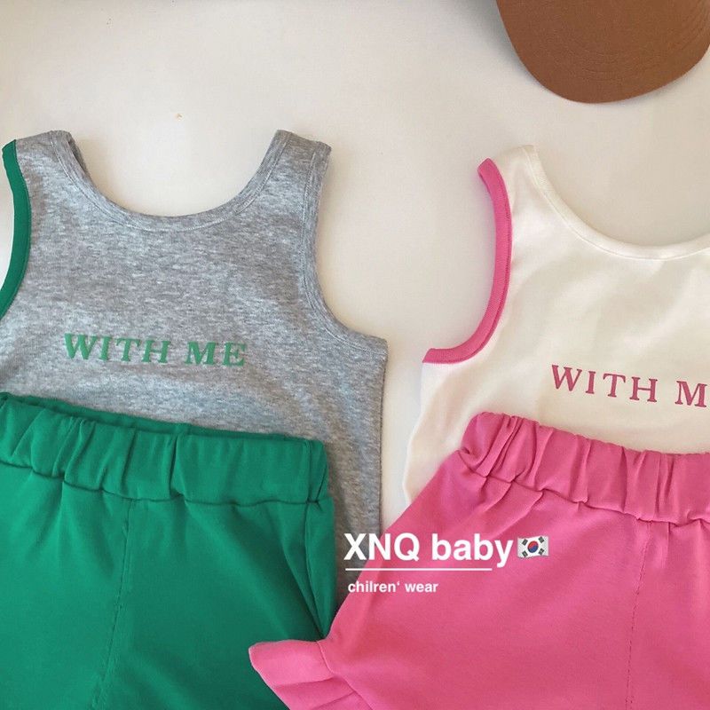 Girls Korean version of the alphabet sports and leisure suit summer children's thin vest shorts two-piece baby trendy suit