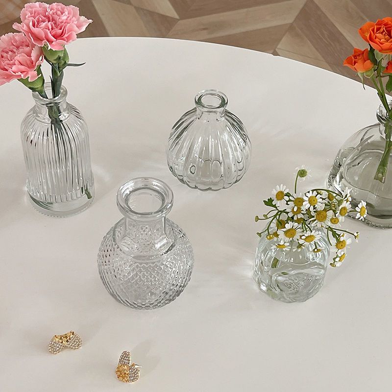 法式复古浮雕玻璃迷你小花瓶 ins风透明水培插花花瓶桌面装饰摆件
