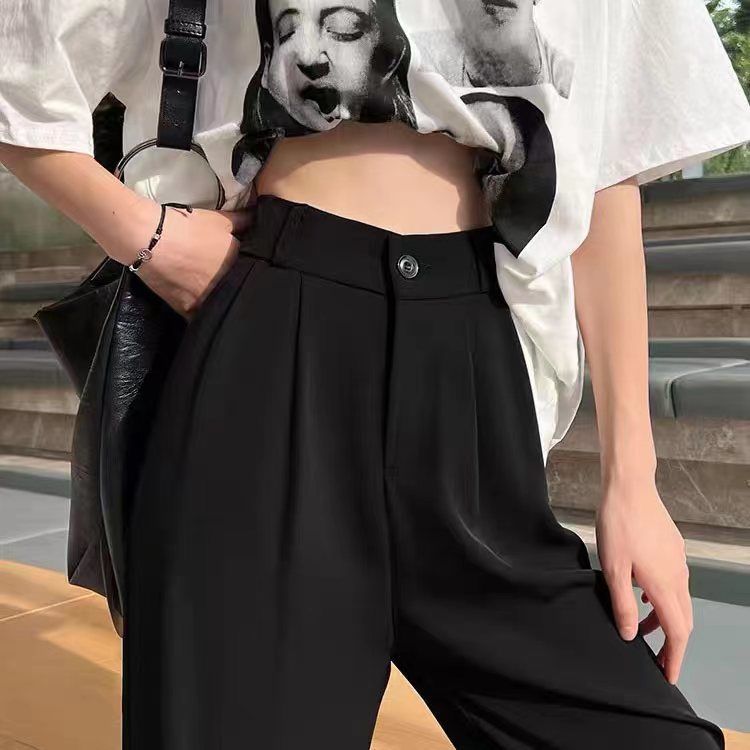 Slit wide-leg pants women's pants summer thin section high waist hanging feeling thin straight casual pants spring and autumn micro flared suit pants