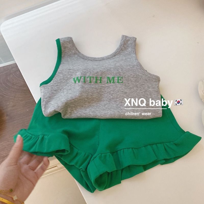 Girls Korean version of the alphabet sports and leisure suit summer children's thin vest shorts two-piece baby trendy suit