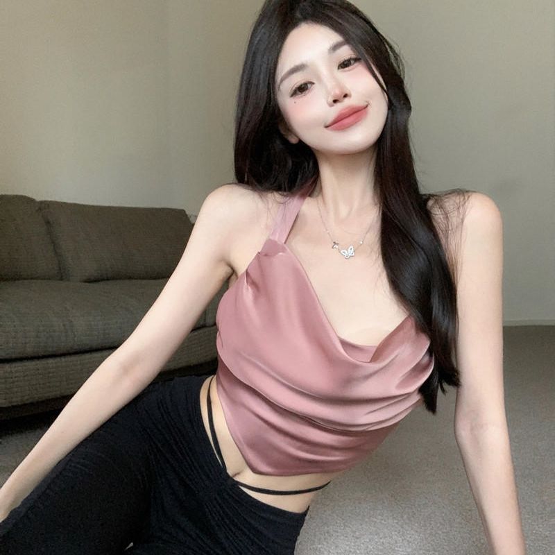 甜辣妹掛脖吊帶小背心女裝夏季設計感短款不規則性感內搭上衣外穿