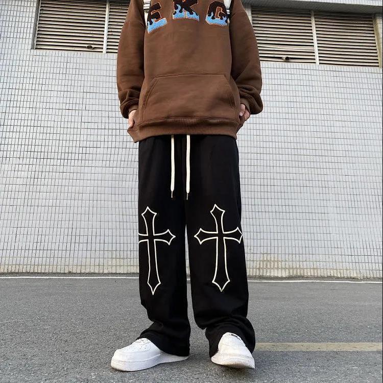 ins cross casual pants national trend retro couple casual versatile loose sports straight pants men and women trend