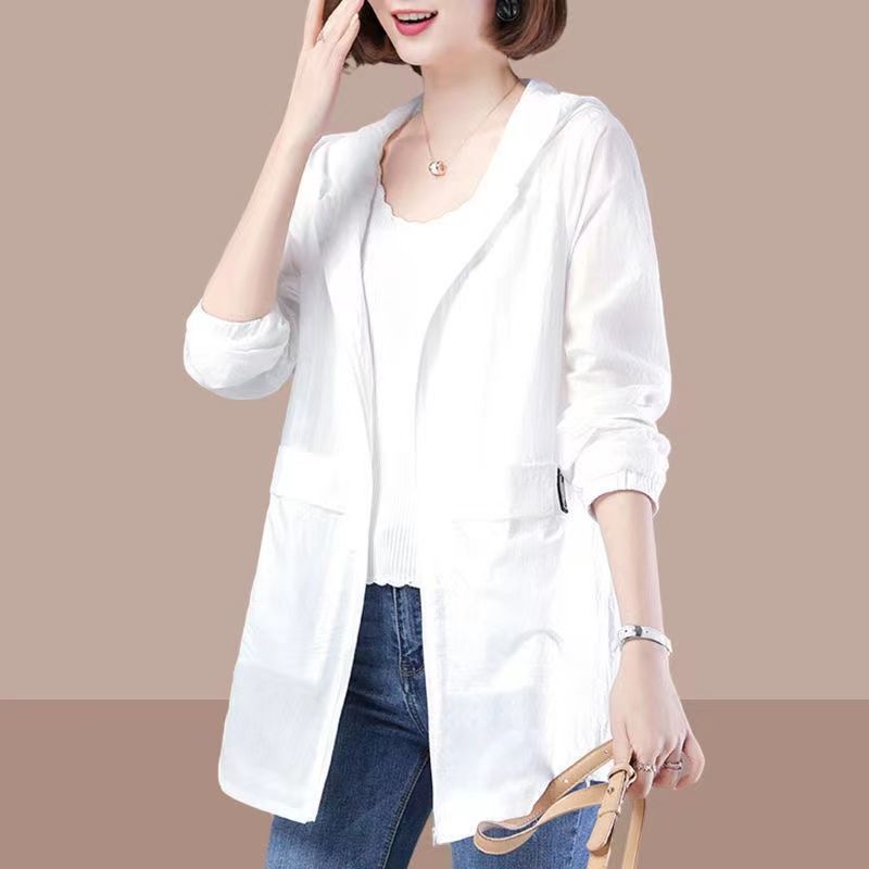 [80-200 catties] Large size casual mid-length sun protection clothing women's  spring and summer new Korean version loose sun protection clothing
