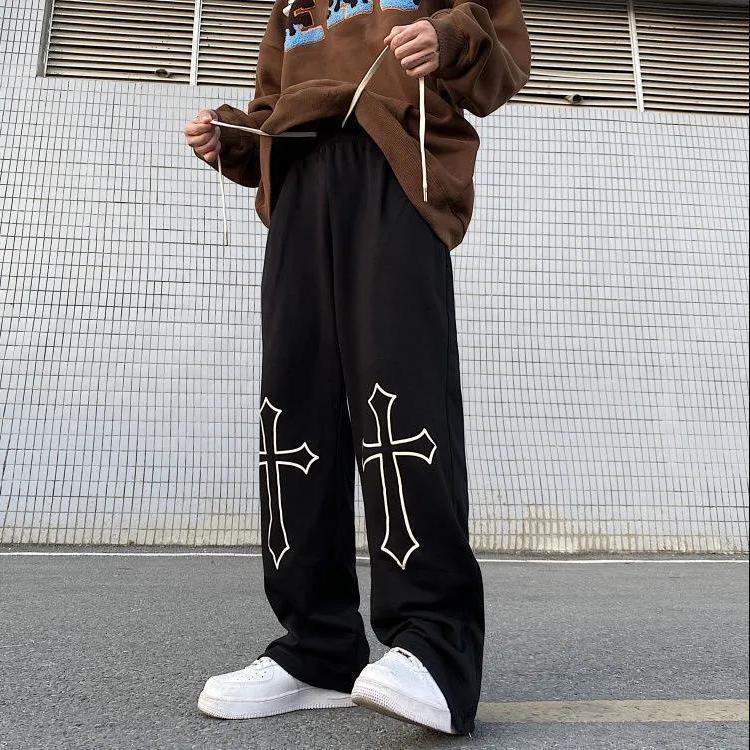 ins cross casual pants national trend retro couple casual versatile loose sports straight pants men and women trend