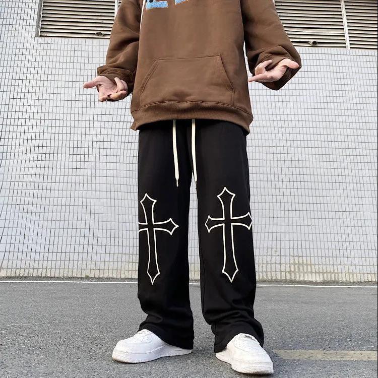 ins cross casual pants national trend retro couple casual versatile loose sports straight pants men and women trend