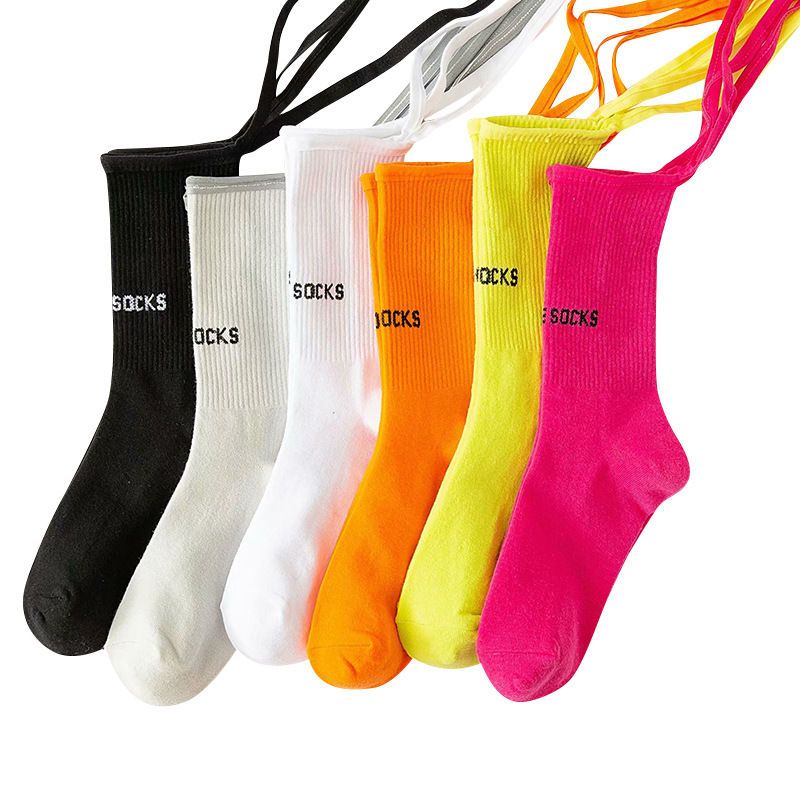 Trendy strappy sports socks long tube ins wind summer sports cotton socks fluorescent strappy night running cycling sports socks absorb sweat