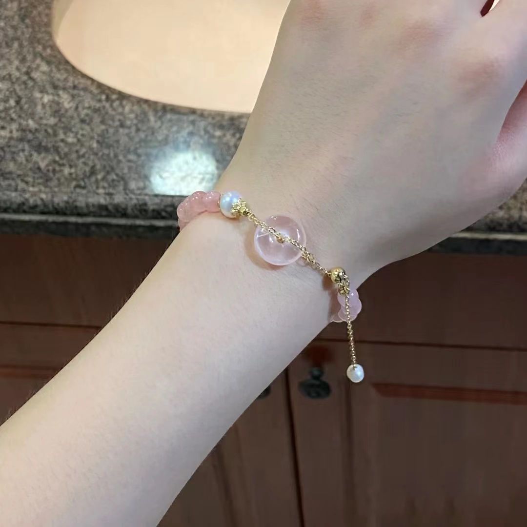 新中式粉色串珠平安扣手链小众设计高级感2022年新款潮礼物手环