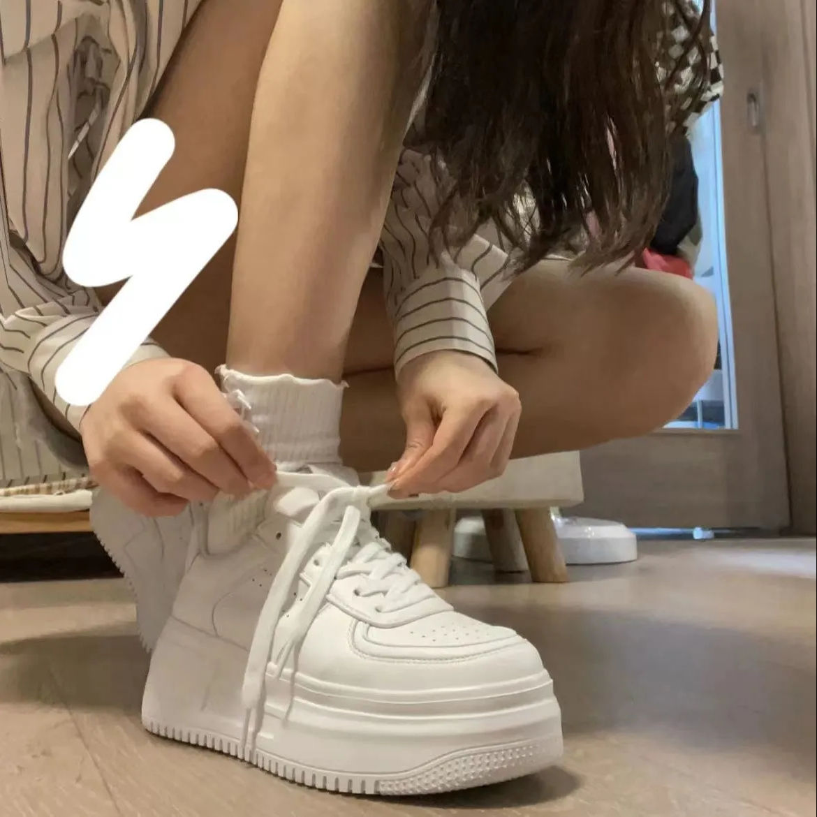 厚底小白鞋女2023秋新款學院風百搭增高休閒運動板鞋松糕鞋ins潮