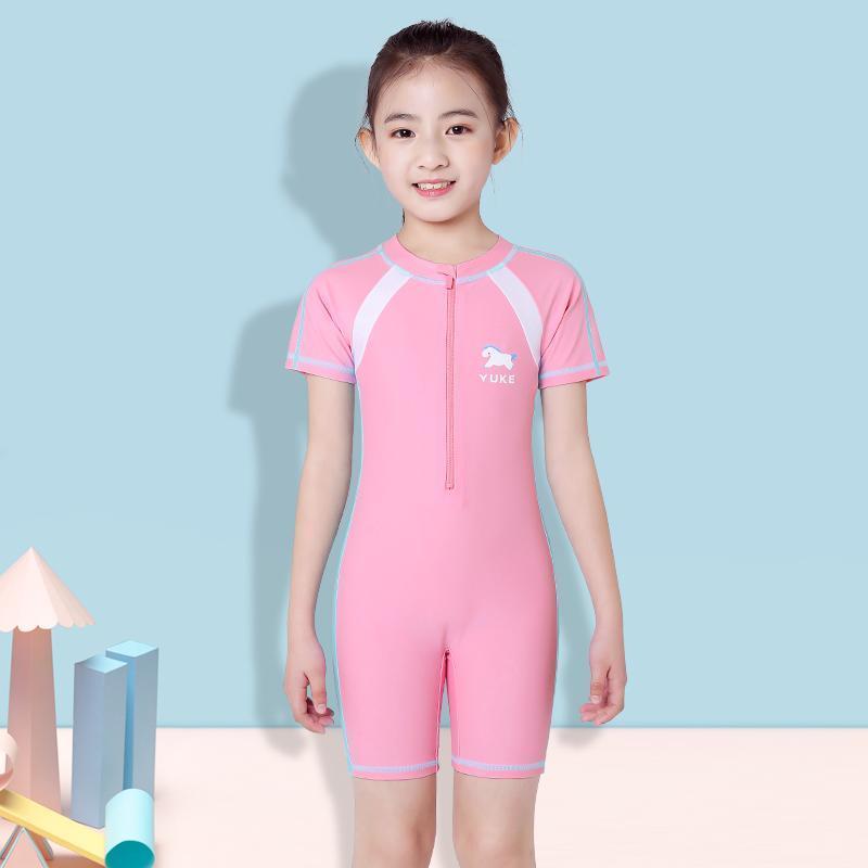 Yuke swimsuit children's girl suit children's long-sleeved one-piece sunscreen swimsuit girl  new treasure swimsuit