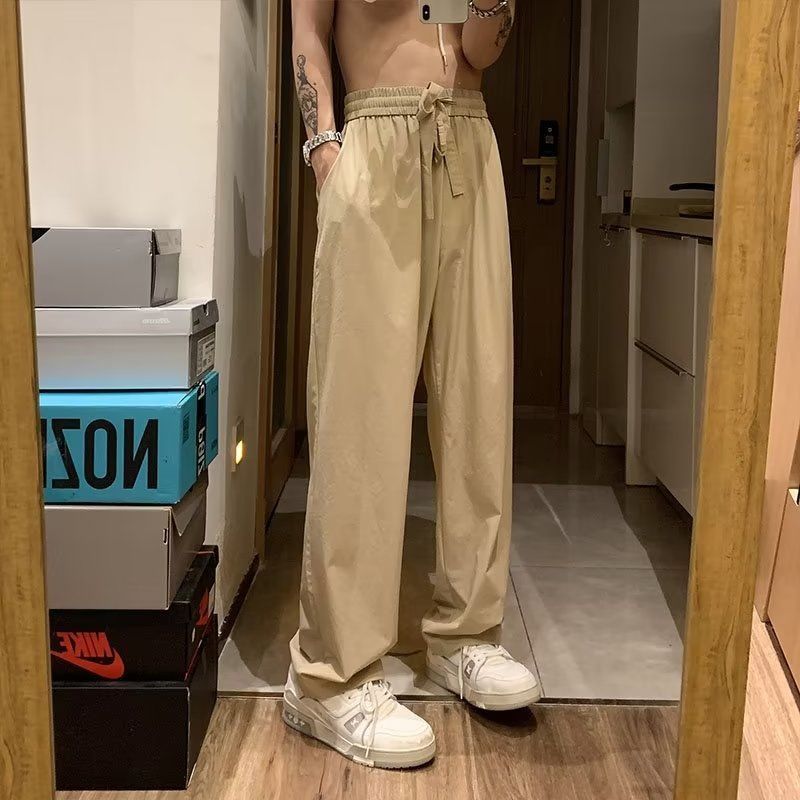 Trendy brand Japanese simple solid color straight casual pants men's retro street loose and versatile wide-leg trousers ins