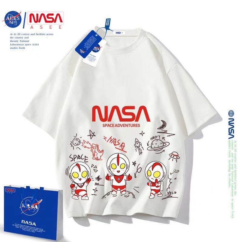 NASAAES joint cotton cartoon Altman short-sleeved parent-child outfit boys and girls Klein blue T-shirt half-sleeved top