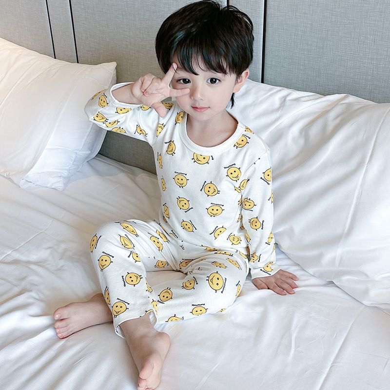 Children's new autumn and winter children's autumn clothes and johns thick warm men and women baby home clothes antibacterial cotton pajamas set