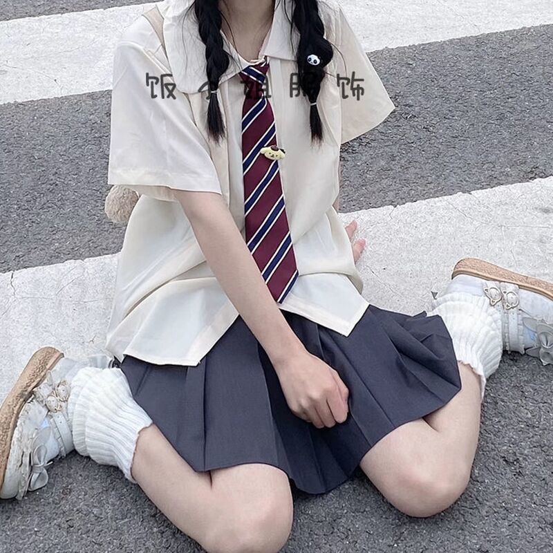 日系原創領帶襯衫女短袖夏季娃娃領襯衣學院風短裙套裝jk制服夏款