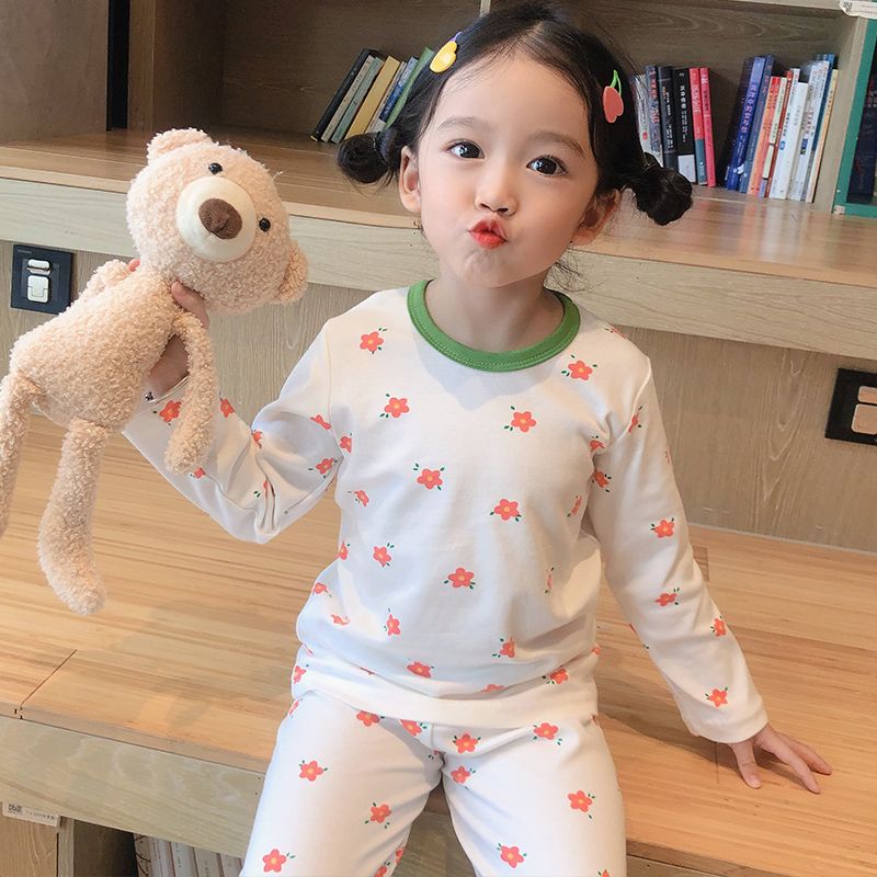 Children's new autumn and winter children's autumn clothes and johns thick warm men and women baby home clothes antibacterial cotton pajamas set