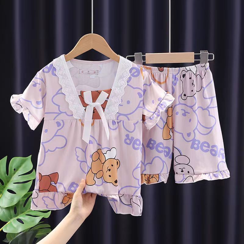 Princess style children's pajamas summer cartoon short-sleeved thin section child girl baby medium and big children air-conditioning home service suit