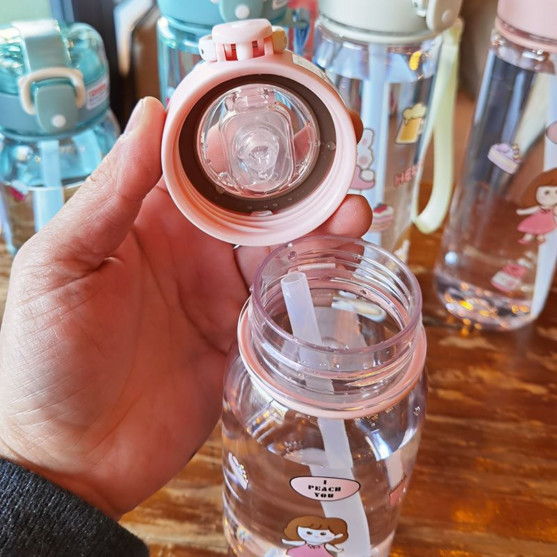 Children's water cups go to school special straw cup primary school students plastic cup summer girl drinking water anti-fall high temperature cup