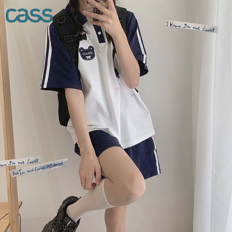 CASS运动套装女夏季日系软妹可爱学院风宽松短裤短袖休闲两件套