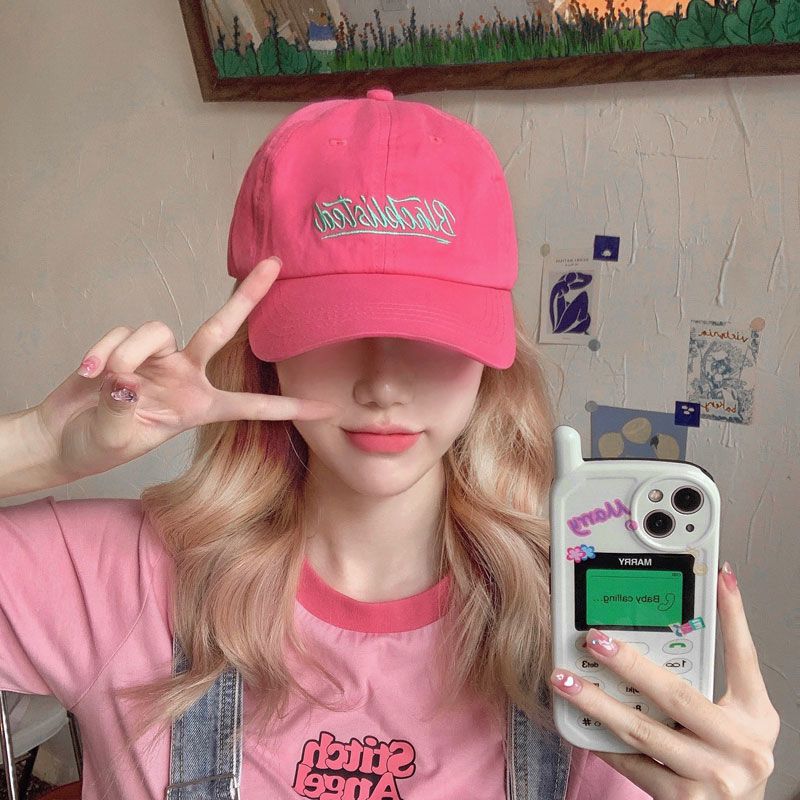 Peaked cap women's spring and summer American raspberry red letters casual Korean version of the tide all-match curved brim sunscreen short-brimmed baseball cap