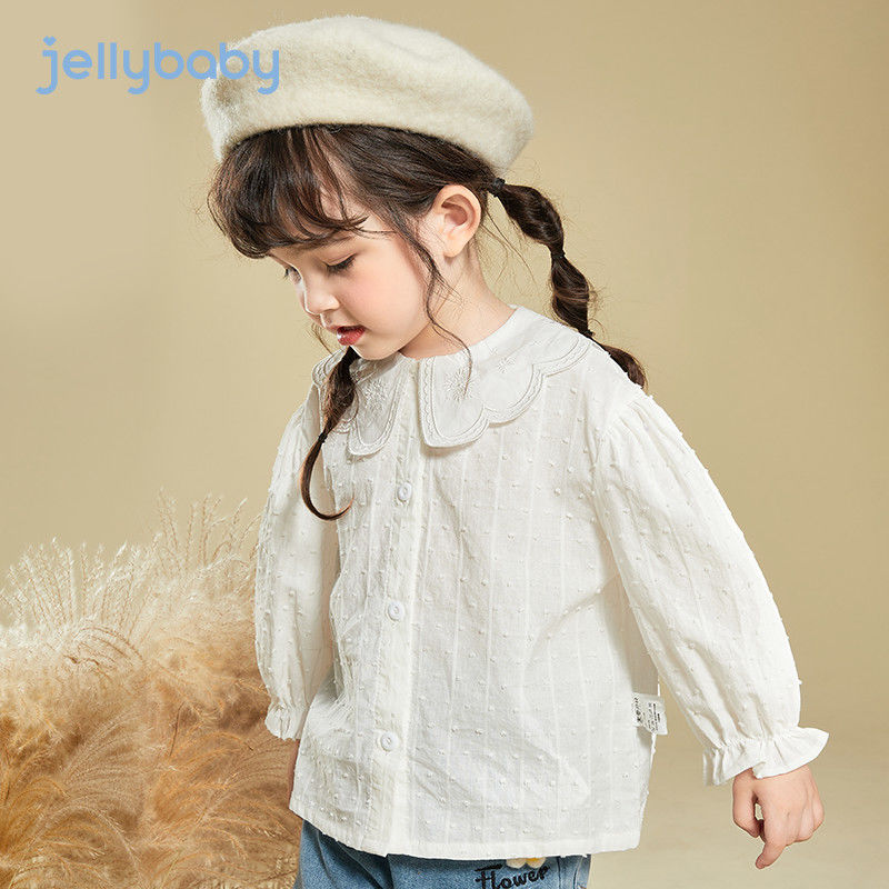 Jelly Bebe Girls Shirt Spring and Autumn Children's Spring Dress Girls Bottom Tops Children's 3-year-old 5-year-old Baby White Shirt