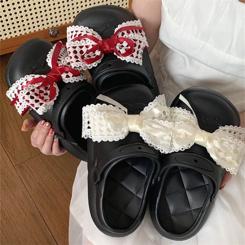 Thin strip princess wind lace bowknot hole shoes summer girls wear eva deodorant soft thick-soled beach shoes