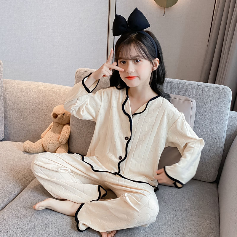 兒童睡衣女春秋純棉長袖中大童小女孩寶寶全棉套裝女童親子家居服