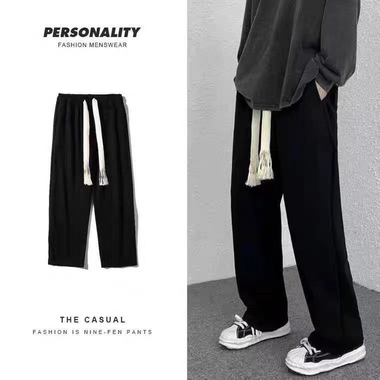 Spring and autumn new loose wide-leg pants men's high street vibe tide pants woven rope casual pants trend straight sports pants