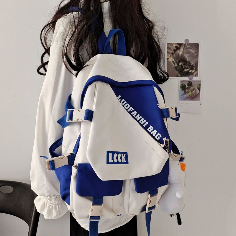 雙肩包女大學生日系簡約少女背包撞色潮牌ins小眾中學生高中書包