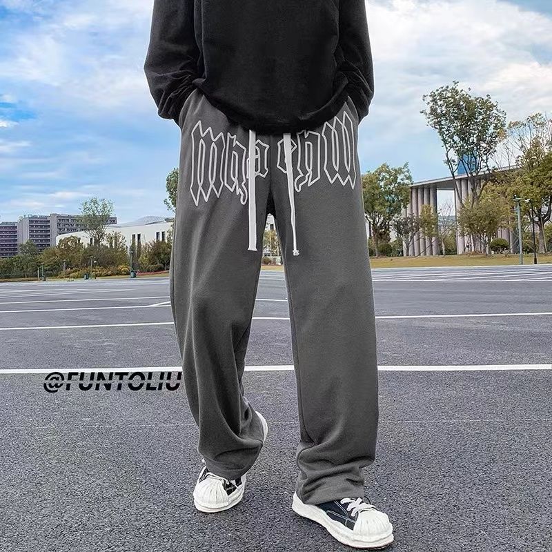 European and American hiphop pants ins high street tide straight tube drop feeling loose large size sports pants men's retro drawstring pants