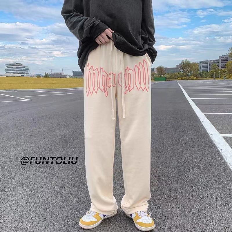 European and American hiphop pants ins high street tide straight tube drop feeling loose large size sports pants men's retro drawstring pants