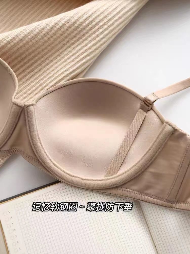 Japanese seamless underwear women's small breasts gathered with soft steel rings to prevent sagging and receive paired milky surface girls' bra set