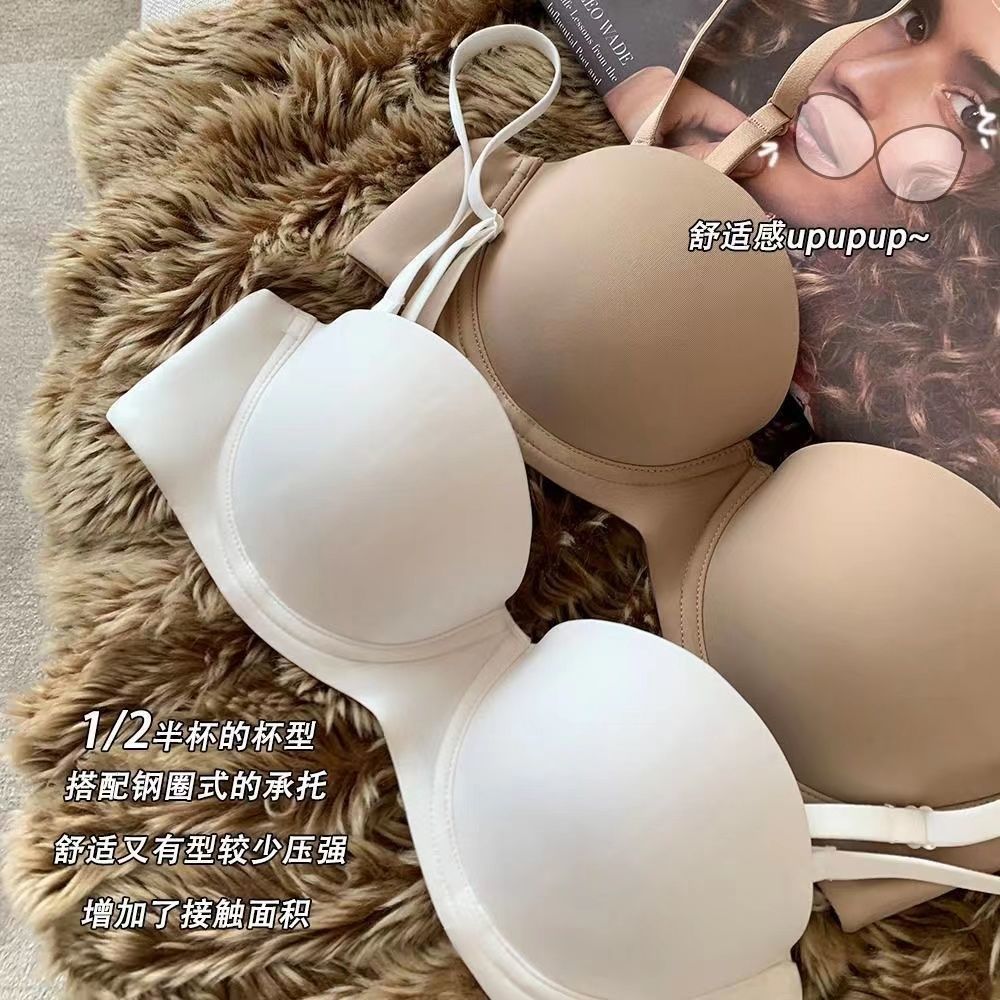 Japanese seamless underwear women's small breasts gathered with soft steel rings to prevent sagging and receive paired milky surface girls' bra set