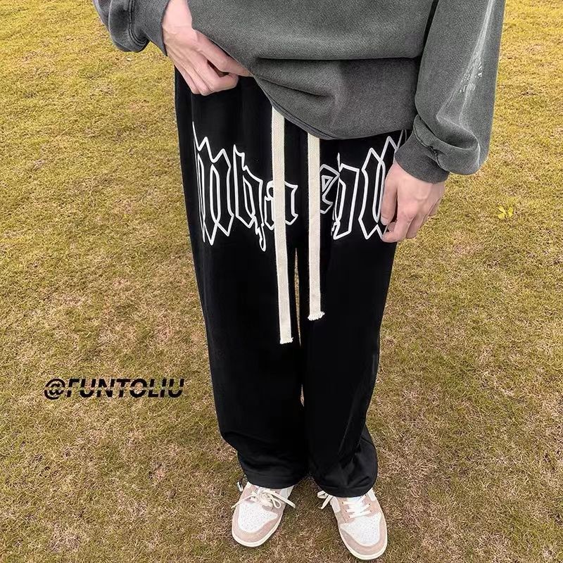 European and American hiphop pants ins high street tide straight tube drop feeling loose large size sports pants men's retro drawstring pants