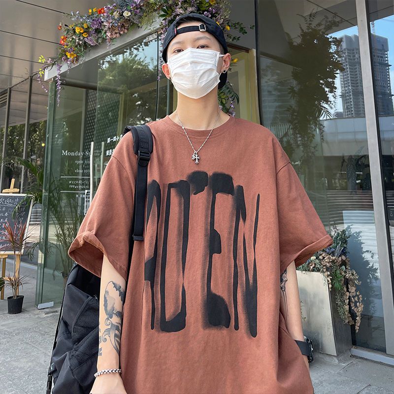 純棉美式街頭潮牌ins字母印花五分袖短袖T恤韓版嘻哈男寬鬆半袖