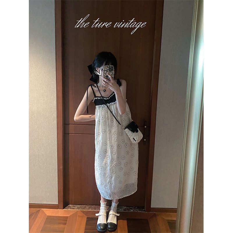 Japanese student loose thin cardigan jacket + floral suspender dress two-piece female summer niche suit