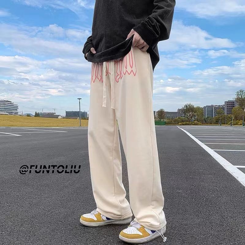 European and American hiphop pants ins high street tide straight tube drop feeling loose large size sports pants men's retro drawstring pants