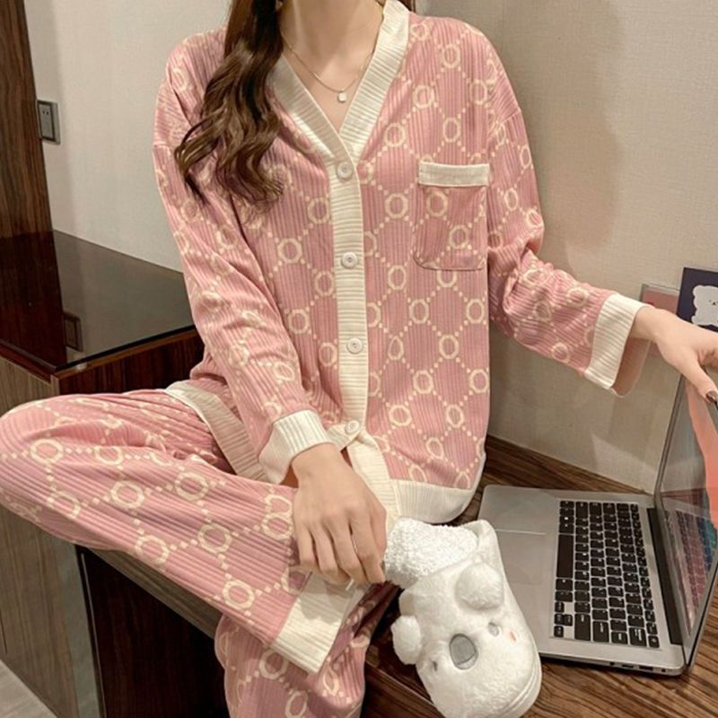 Women's pajamas spring and autumn long-sleeved 2022 net red style sweet cardigan casual high-end home service cotton can be worn outside