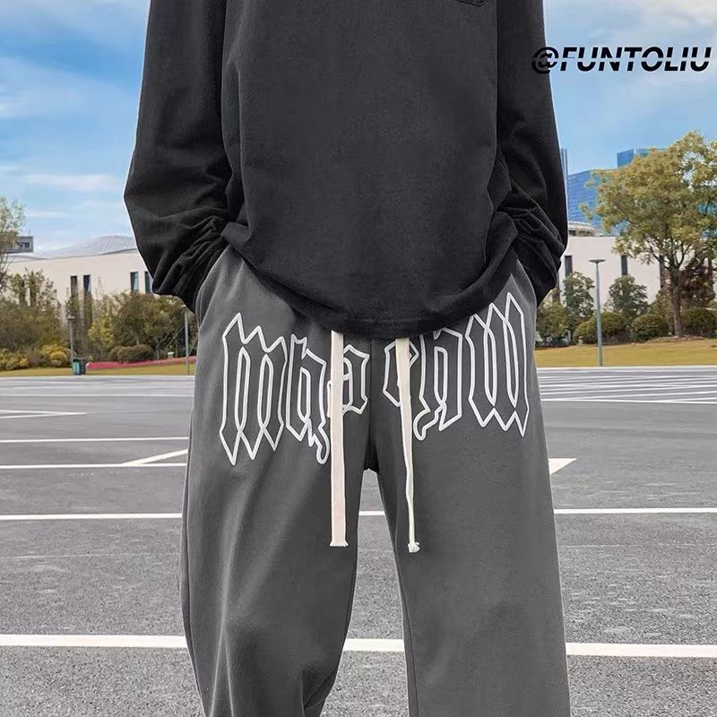 European and American hiphop pants ins high street tide straight tube drop feeling loose large size sports pants men's retro drawstring pants