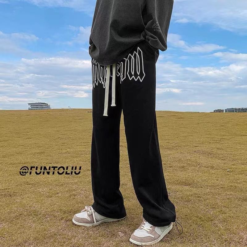 European and American hiphop pants ins high street tide straight tube drop feeling loose large size sports pants men's retro drawstring pants