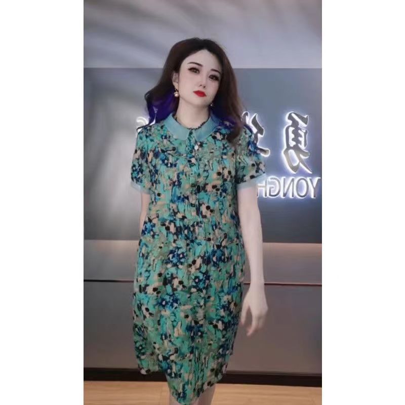 短袖印花连衣裙女2023新款夏季时尚设计感洋气中年妈妈复古中长裙