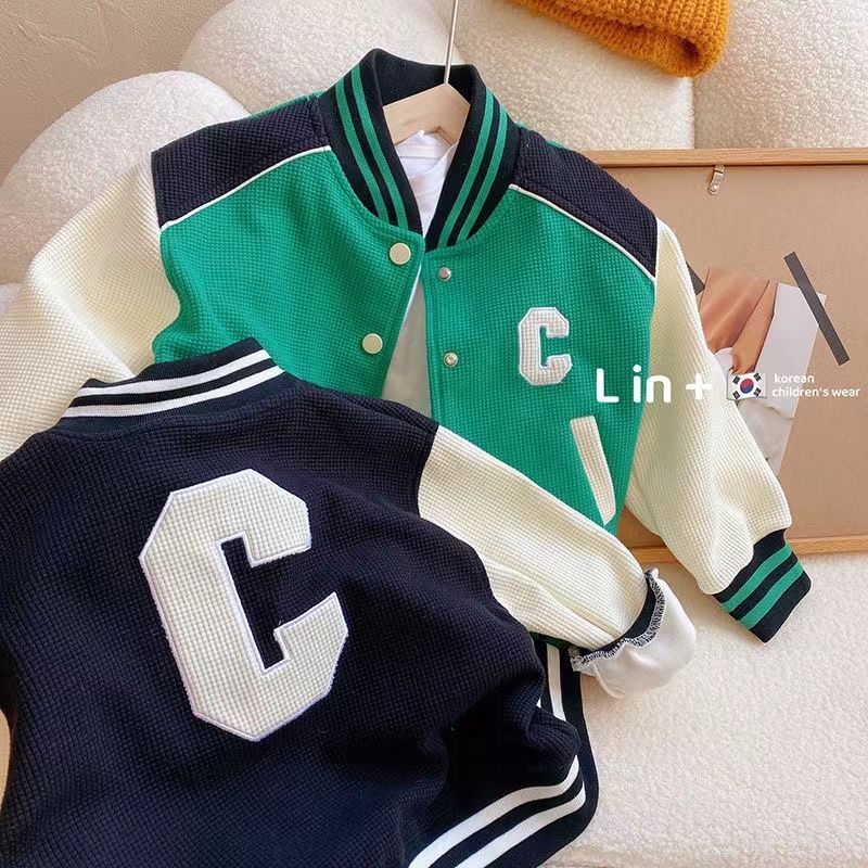 Children's jacket  autumn boys and girls Korean version of the alphabet baseball uniform baby short color matching jacket jacket tops