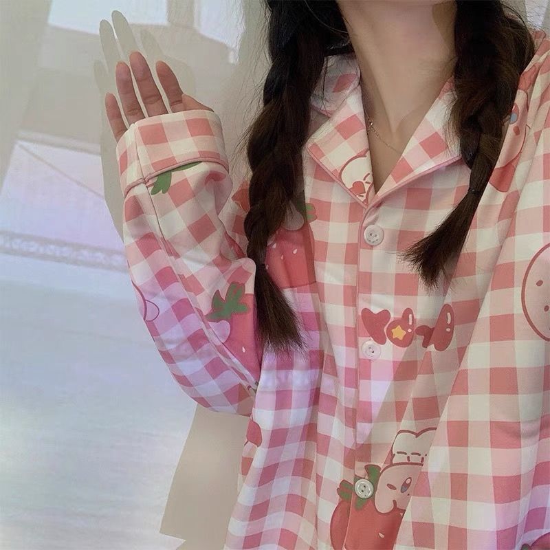 Pajamas women's spring, autumn and winter 2022 new cardigan loose large size student ins wind long-sleeved cute home service suit
