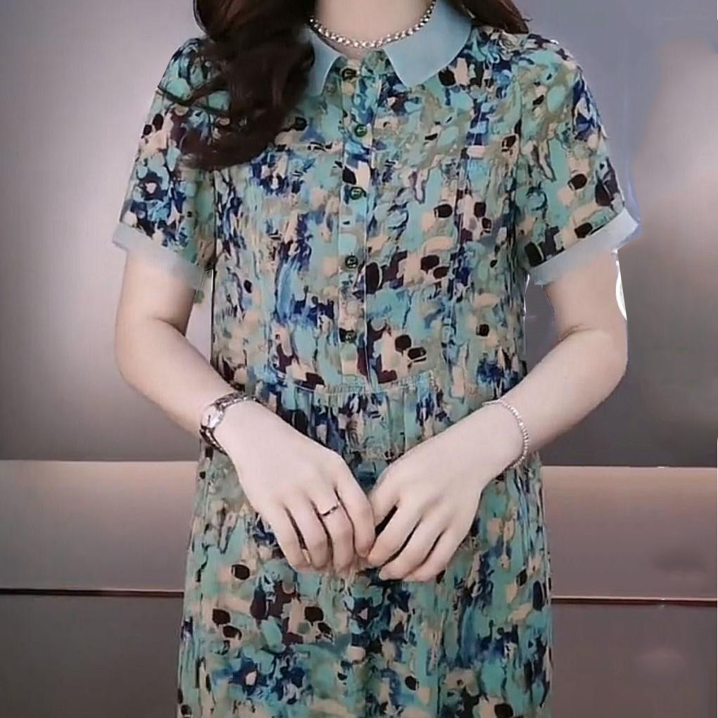 短袖印花连衣裙女2023新款夏季时尚设计感洋气中年妈妈复古中长裙