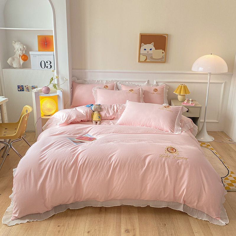 Princess Fengshui washed cotton bed four-piece ins fairy bedding dormitory three-piece girl heart bed sheet quilt cover