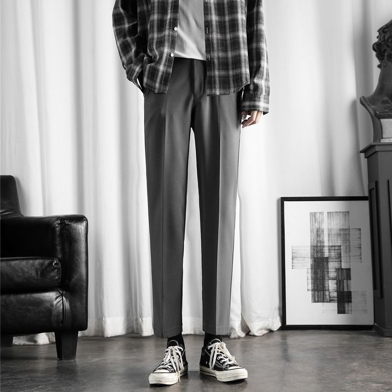 Spring and autumn nine-point suit pants men's drape sense non-ironing trousers Korean style trendy men's straight-leg pants Hong Kong style casual pants