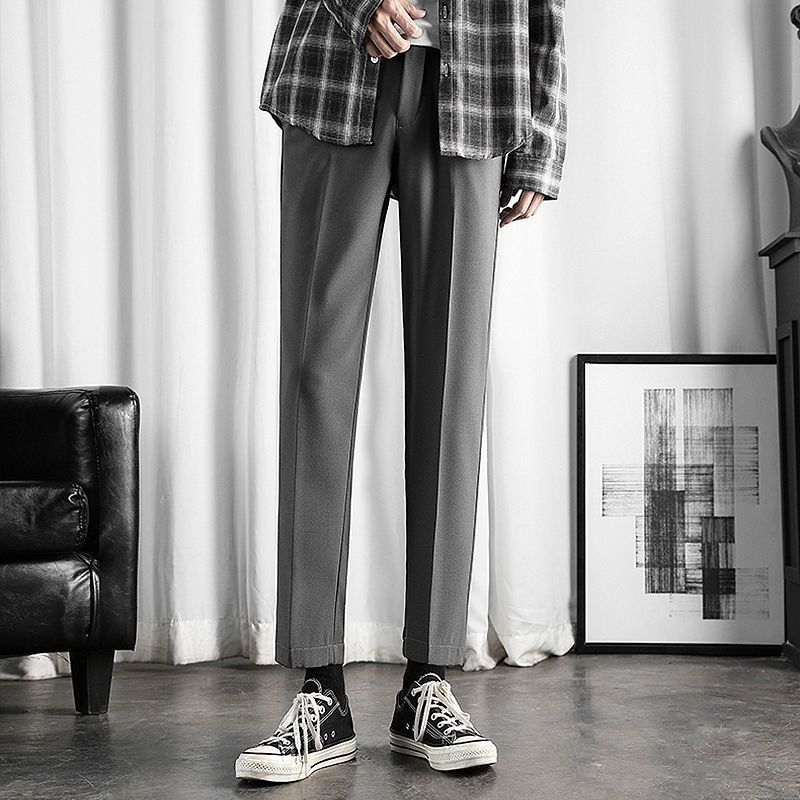 Spring and autumn nine-point suit pants men's drape sense non-ironing trousers Korean style trendy men's straight-leg pants Hong Kong style casual pants