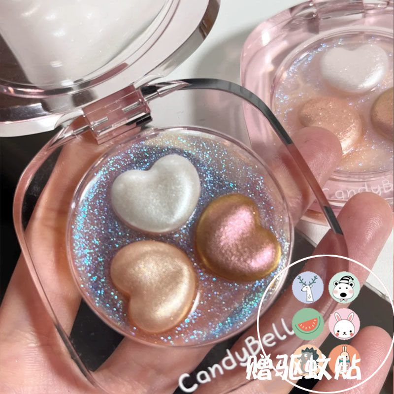 新品三色愛心變色龍高光細閃爆閃裸妝自然提亮平價學生百搭大眾