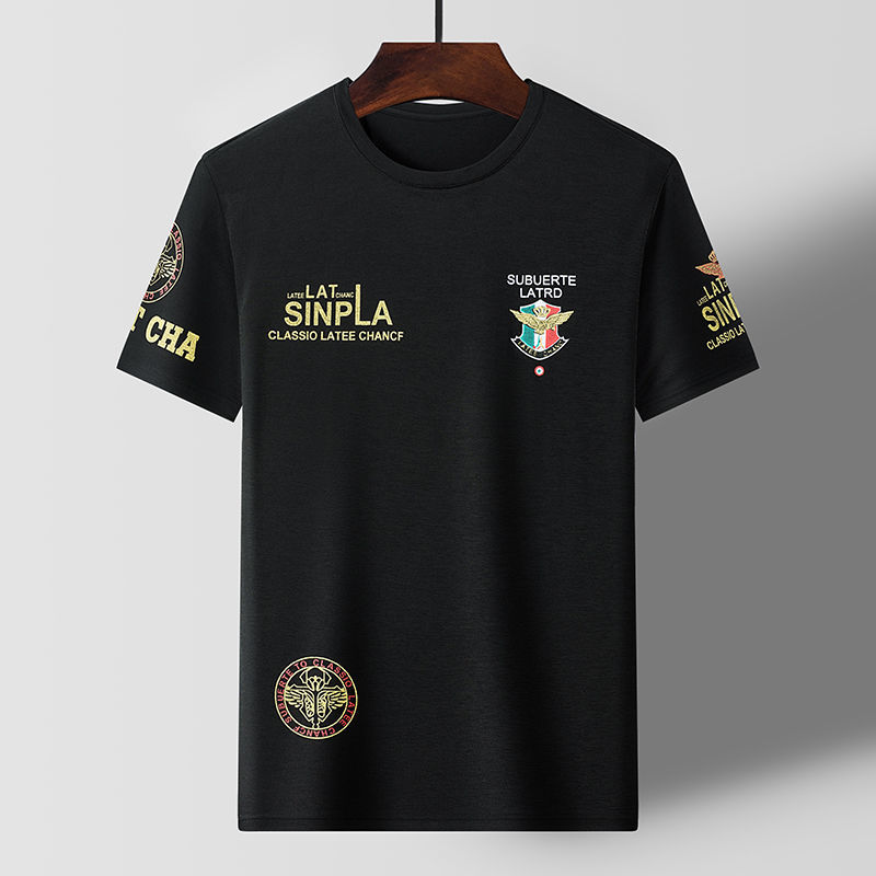 New Korean style summer men's short-sleeved T-shirt, ice silk printed loose half-sleeved round neck, handsome and trendy top for young and middle-aged men