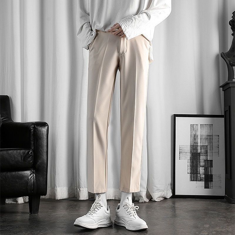 Spring and autumn nine-point suit pants men's drape sense non-ironing trousers Korean style trendy men's straight-leg pants Hong Kong style casual pants