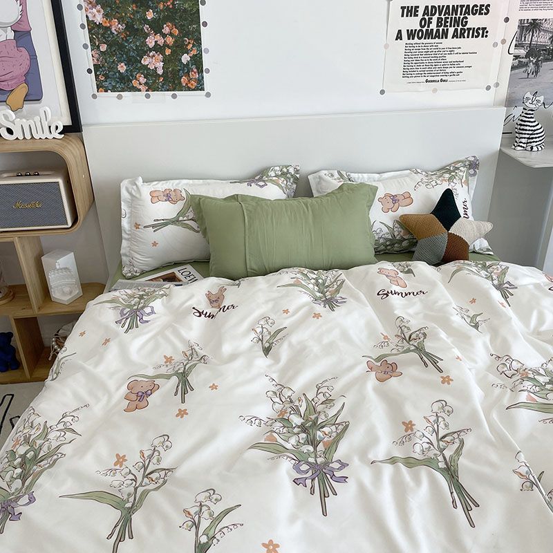 Bedding four-season four-season bed sheet quilt cover cotton female student dormitory single bed three-piece set quilt bedding male