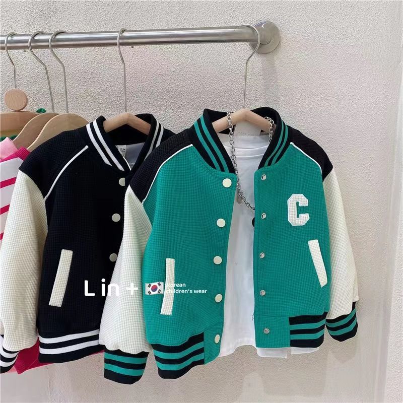 Children's jacket  autumn boys and girls Korean version of the alphabet baseball uniform baby short color matching jacket jacket tops